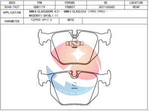 SDCX D548-7427 GDB1119 34211159344 Plaquette de frein pour WIESMANN MF3 Roadster / MASERATI GHIBLI QUATTROPORTE / <span class=keywords><strong>BMW</strong></span> 5 8 840 850 - Product Image 3