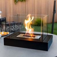 Cheminée de table rectangulaire avec verre sur quatre côtés, cheminée portable au bioéthanol sans conduit pour intérieur, extérieur et patio