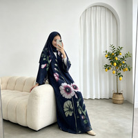 Ensemble Abaya à imprimé floral pour femmes, robe musulmane en mousseline de soie, kimono ouvert sur le devant avec hijab, vente en gros
