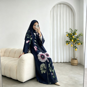 Conjunto de Abaya con Estampado Floral para el Ramadán y el Eid, Vestido Musulmán para Mujer, Kimono Abierto de Chifón con Hiyab, Venta al Por Mayor - Product Image 4