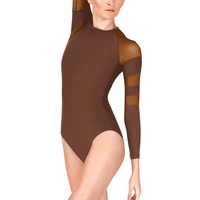 Maillot de Ballet MiDee con Mangas Largas y Detalles en Malla para Mujeres Adultas, con Cuello Redondo y Cremallera Trasera para Escenario y Entrenamiento
