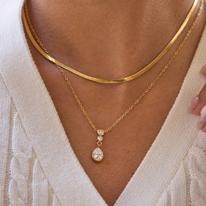 <span class=keywords><strong>2026</strong></span> 신상품 더블 레이어 반짝이는 큐빅 지르코니아 물방울 펜던트 목걸이 PVD 도금 여성용 파티 주얼리 - Product Image 2