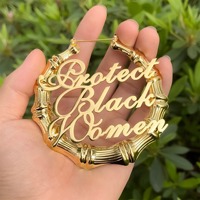 Pendientes con Letras de Bambú de Acero Inoxidable, Aretes Geométricos con Nombre Personalizado, Joyería de Bambú, 1 Unidad