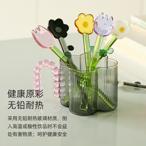 可愛い花の形をした高硼珪酸ガラス製スプーン、耐熱性のあるコーヒー、紅茶、デザート、ヨーグルト用攪拌スプーン - Product Image 4