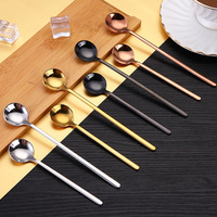 QZQ Set di cucchiai da caffè con manico lungo piccoli cucchiai da Dessert in metallo coreano regalo posate in acciaio inossidabile in ottone argento cucchiaio da tè dorato