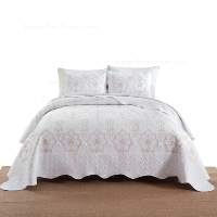 Boryard putih bordir kualitas baik indah elegan pola Polyester Queen King 3 buah Set seprai