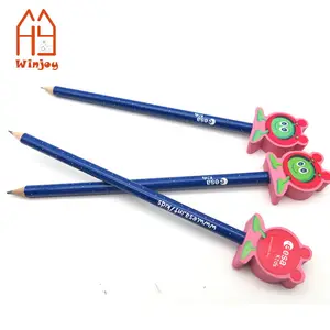 Custom Full Logo Wood Pencil with Cartoon Cute Eraser for Kids 2D Animal Advertising Set
