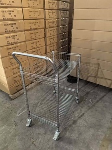 עגלת לוגיסטיקה ניידת דו-קומתית מפלדת אל-חלד מצופה כרום, בעלת סל רשת עמוק ועמיד במיוחד לאחסון במחסן - Product Image 3