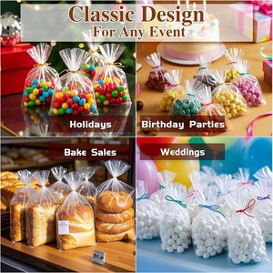 100 Pcs Clear Cellophane <b>Bags</b>: 10x14 Inch Cellophane Treat <b>Bags</b> with Twist Ties for Candy Cookie Goodie <b>Packing</b>, Clear - Product Image 5
