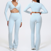 Ensemble de yoga deux pièces pour femmes en gros, en nylon et élasthanne respirant, sensation seconde peau, extensible dans quatre directions, vêtements de sport pour fitness et Pilates en extérieur