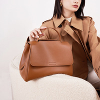 Tas Selempang Wanita Tas Tangan Berpenutup Kulit Sapi Dua Lapis Tali Dapat Dilepas dan Disesuaikan Multi Saku Dompet Perjalanan Sehari-hari Kapasitas Besar