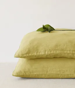 Sarung bantal Linen lembut Anti Jerawat, sarung penutup pendingin dekoratif warna polos kuning