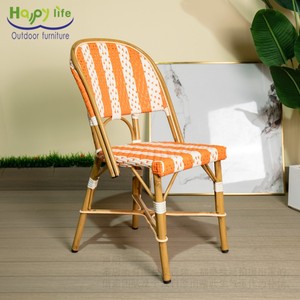 Chaise de bistrot d'extérieur <span class=keywords><strong>HappyLife</strong></span> à dossier tissé rayé, finition bambou - Product Image 2