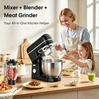 Robot culinaire électrique 1300W, 7L, pour usage domestique, boîtier en plastique sans BPA, avec mixeur et hachoir à viande en option