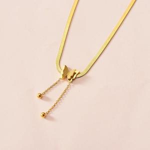 Collar de Acero Inoxidable con Colgante de Oro Real Esmerilado, Cadena de Espina de Serpiente con Borla, Collar de Clavícula - Product Image 2