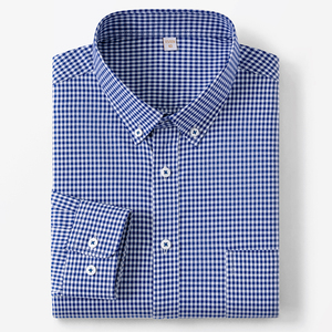 Nouvelle chemise à manches longues en tissu Oxford 100% coton lavé pour hommes - Chemise à carreaux décontractée - Tissu à carreaux en pur coton - Product Image 3