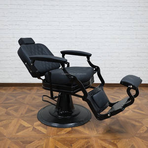 Silla de peluquero de cuero negro retro, muebles de salón de fondo redondo negro, silla reclinable para hombre, proveedor de sillas para pelar - Product Image 3