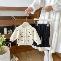 Cardigan en tricot pour fille, printemps-automne, broderie cœur, manches longues, pull bébé