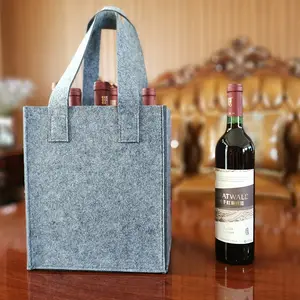 Customized Reusable Wine Bottle Carriers Tote Bag Shopping Bag Wine Carrier Felt Wine Bottle Carrier