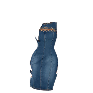 Robe midi en jean sans manches pour femme, style européen et américain, coupe ajustée sexy avec détails rivets, collection printemps, mode décontractée - Product Image 1
