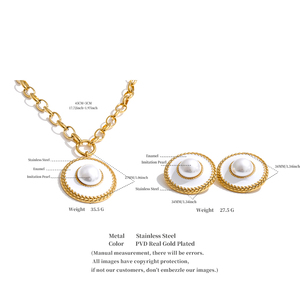 JINYOU 2956 - Juego de Joyería con Collar de Perlas Redondas con Diseño de Trigo, Cadena de Acero Inoxidable Chapada en Oro y Aretes Grandes - Product Image 6
