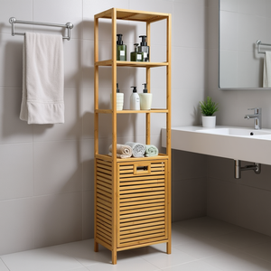 Organizador de Bambú con Forma de Torre, Estantes de Almacenamiento de 3 Niveles, Estante de Baño Independiente, Acabado Natural, Diseño Minimalista - Product Image 2