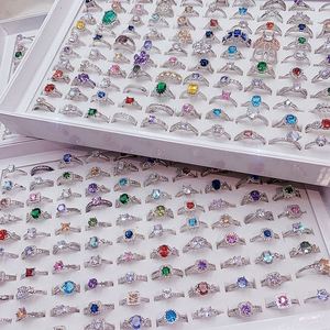 Lot de 100 bagues en cuivre plaqué or vintage avec pierres précieuses, zircon coloré de luxe haut de gamme, bagues de mariage pour femmes, bijoux fins - Product Image 1