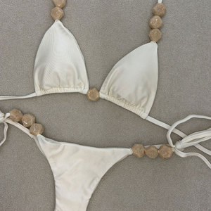 Nouvelle Collection TW 2026 – Ensemble Bikini Deux <span class=keywords><strong>Pièces</strong></span> Uni avec Perles pour Femme – <span class=keywords><strong>Maillot</strong></span> <span class=keywords><strong>de</strong></span> <span class=keywords><strong>Bain</strong></span> Sexy Taille Basse et Dos Nu pour la Plage - Product Image 6