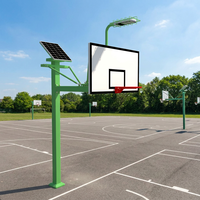 Support de basket-ball carré à énergie solaire, poteau robuste, système d'éclairage LED, panier de basket extérieur conforme aux normes FIBA