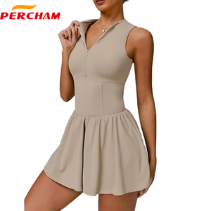 Jupe de tennis à logo personnalisé sans manches taille haute col montant fermeture éclair vêtements de sport jupe plissée respirante pour l'équipe - Product Image 3