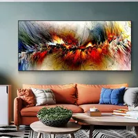 Seni Dinding Kanvas Abstrak Klasik Estetis, Cetakan Awan Abu-abu Kuning dengan Warna Blok, Dekorasi Rumah, Kamar Tidur, Ruang Tamu