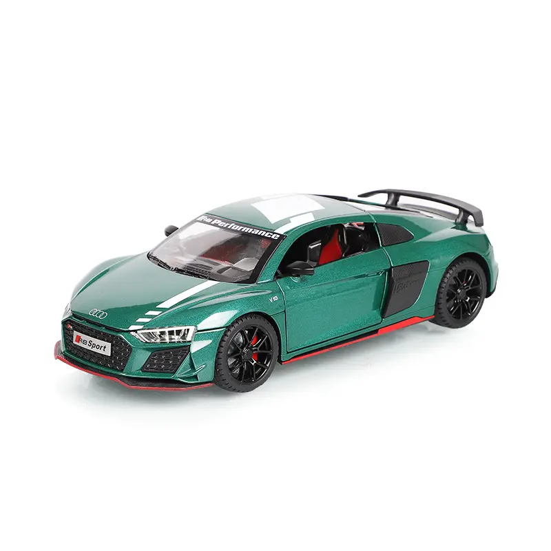 Spuitgieten Simulatie 1:24 Audi R8 Sportwagen Model Auto Ornamenten Alloymold Geluid Licht Boilback Auto Speelgoed Licht Geluid