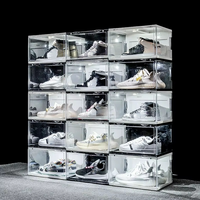 Meuble à chaussures mural transparent en plastique avec éclairage à commande vocale, boîte de rangement pour baskets et organisateur de chaussures de basketball