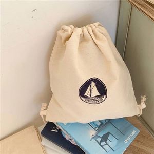 Wholesale Reusable Eco Friendly Cotton Canvas Fabric School <b>Backpack</b> Custom Logo Printed <b>Drawstring</b> <b>Backpack</b> - Product Image 3