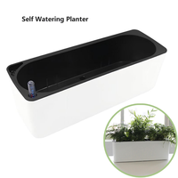 Pot de fleurs rectangulaire en plastique à arrosage automatique avec indicateur de niveau d'eau, pot absorbant l'eau automatiquement pour plantes