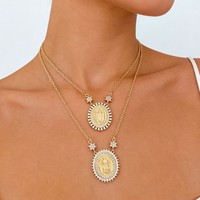 JINYUAN Nouveau Style Collier Pendentif Notre-Dame de Guadalupe en Cuivre Plaqué Or 18K et Zircon, Accessoires de Luxe Légers pour Femme