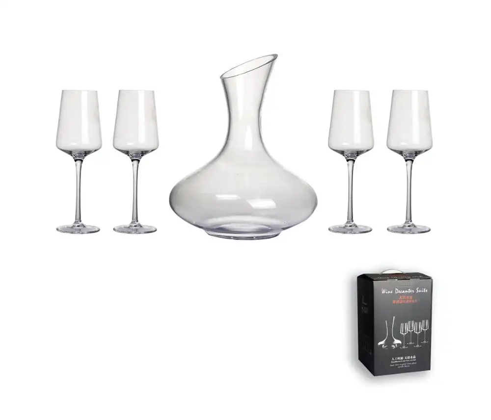 1000ml 32 unzen Wein Karaffe Mit 4 Wein Gläser, hand Geblasen Bleifrei Kristall Glas Wein Decanter Set (Kugel/Gedankenstrich)