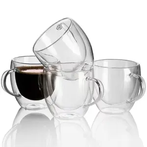 Tazza in vetro borosilicato personalizzato all'ingrosso con doppie pareti con doppio fondo