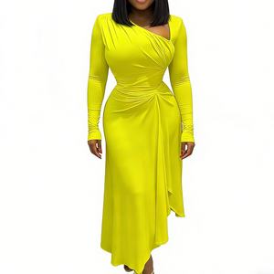 Abito midi da donna con scollo asimmetrico e arricciature - <span class=keywords><strong>Vestito</strong></span> aderente a <span class=keywords><strong>maniche</strong></span> <span class=keywords><strong>lunghe</strong></span> con cut-out Sehe Fashion - Product Image 1