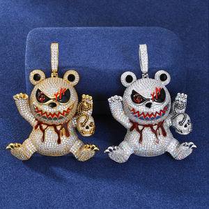 เครื่องประดับฮิปฮอปทองเหลืองสำหรับผู้ชายเพทายเม็ดเพชร3D พ่อมดเคลือบอีนาเมลจี้หมีพร้อมหัวกะโหลก - Product Image 3