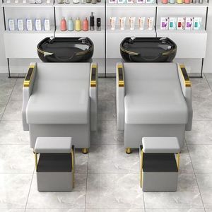 Contemporary PU Leather Shampoo Chair with Porcelain Basin and Removable <b>Footrest</b> for Salon Furniture - Product Image 4
