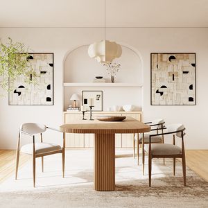 Ensemble de <span class=keywords><strong>table</strong></span> à manger <span class=keywords><strong>ronde</strong></span> de luxe moderne <span class=keywords><strong>rallonge</strong></span> de 8 chaises en bois massif pour bureau hôtel salle à manger pouvant accueillir 10 personnes - Product Image 2