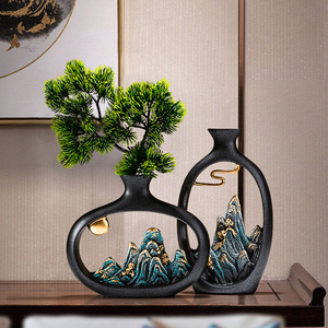 New Chinese Style Welcoming Pine Flower <b>Vase</b> Hollow Mountain Bonsai Living Room Office Tea Room Desktop Decor - Product Image 2