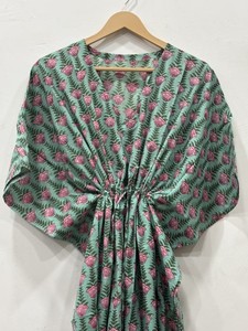 Flowing Floral Print Kaftan <b>Dress</b> for Women <b>Boho</b> Style <b>Long</b> <b>Dress</b> Relaxed Fit Gathered Drawstring Waist Casual Wear Outfit - Product Image 1