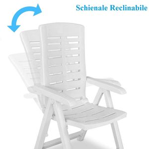 Silla de Jardín Plegable de Plástico Blanca, 60x61x109 cm, Silla Reclinable para Exteriores, Multiposiciones - Product Image 3