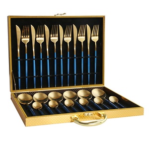 Wholesale 24pcs Stainless Steel Cutlery Set Luxury Vintage Household <b>Flatware</b> Set Wooden Box Package Matte Brushed Gold Cutlery - Product Image 4