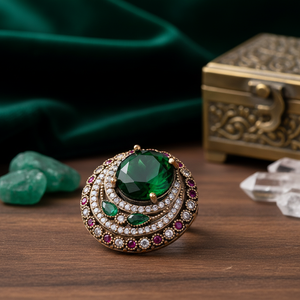 Ottoman Design <b>Emerald</b> with Zircon Stone Wholesale Handcrafted Authentic 925 Sterling <b>Silver</b> Authentic <b>Ring</b> - Product Image 3