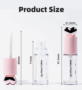 Stock Disponible Grand Tube à Lèvres Brillant Cœur Couvercle Matériaux d'Emballage Contenants 5ml Capacité Tubes à Lèvres Ronds avec Pinceau - Product Image 3