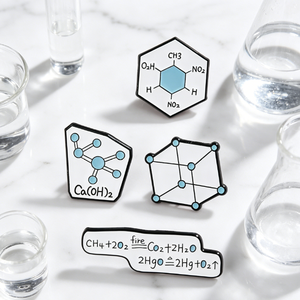 Accessori Personalizzati in Metallo Dipinto 3D, Spille Artigianali su Misura, Vendita all'Ingrosso di Design con Equazioni Chimiche e Strutture Molecolari - Product Image 1