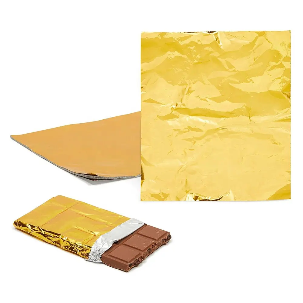 Custom 20x20 cm Gold Chocolate Candy Wrappers Aluminium Foil Paper Wrapping Sheets for Treats, Wrapping Chocolate Bars